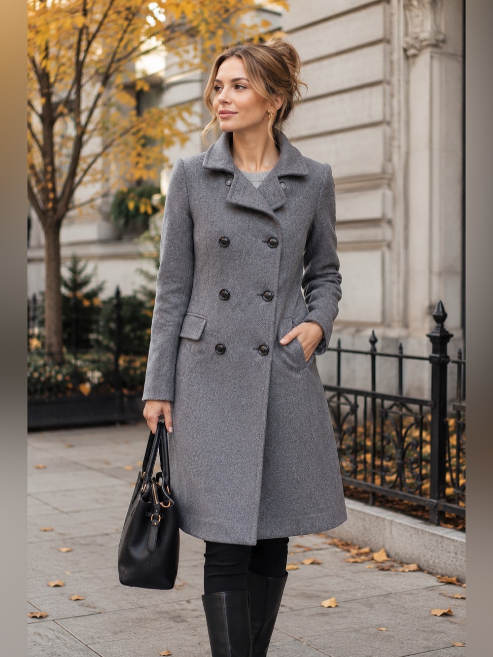Zara Woman Gray Wool Angora Double Breasted Puff Sleeve Coat‎ Small